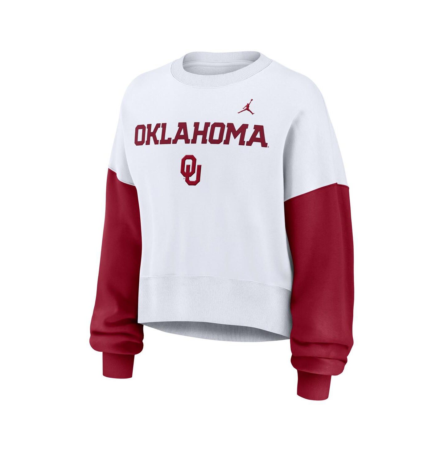 Женская толстовка Jordan White Oklahoma Sooners Color-Block Oversized Cropped Pullover — фото 3