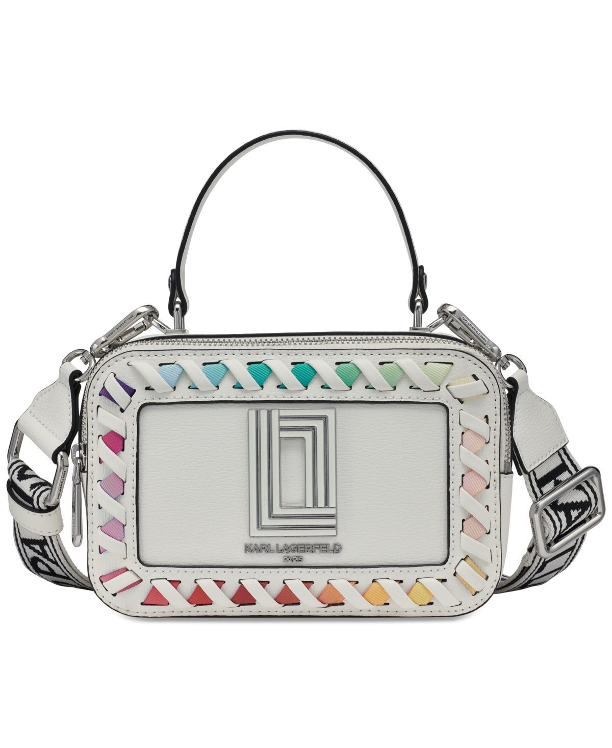 Karl Lagerfeld Simone Small Coated Leather Rainbow Lunchbox Crossbody In Winter White Multi