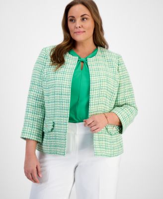 Kasper - Plus Size Tweed Open-Front Blazer