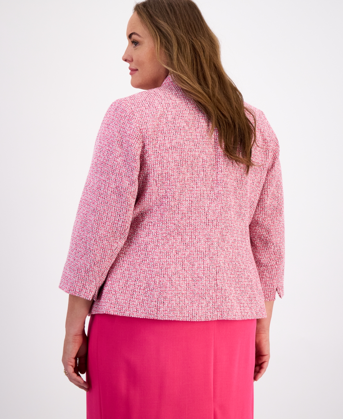 Kasper Plus Size 3/4-sleeve Open-front Blazer In Pink Perfection Multi