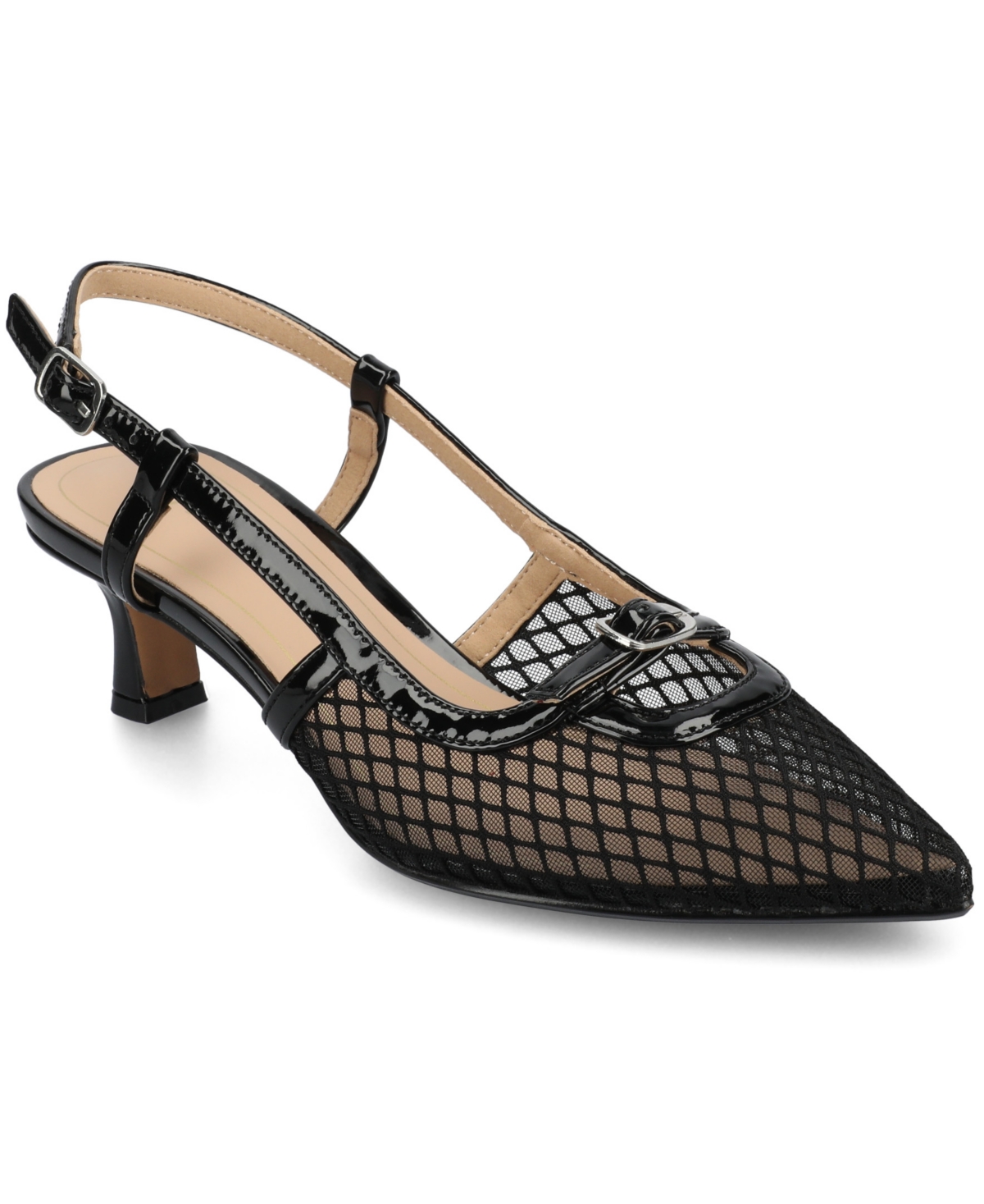 Journee Collection Women's Padma Slingback Kitten Heel Pumps In Mesh,black