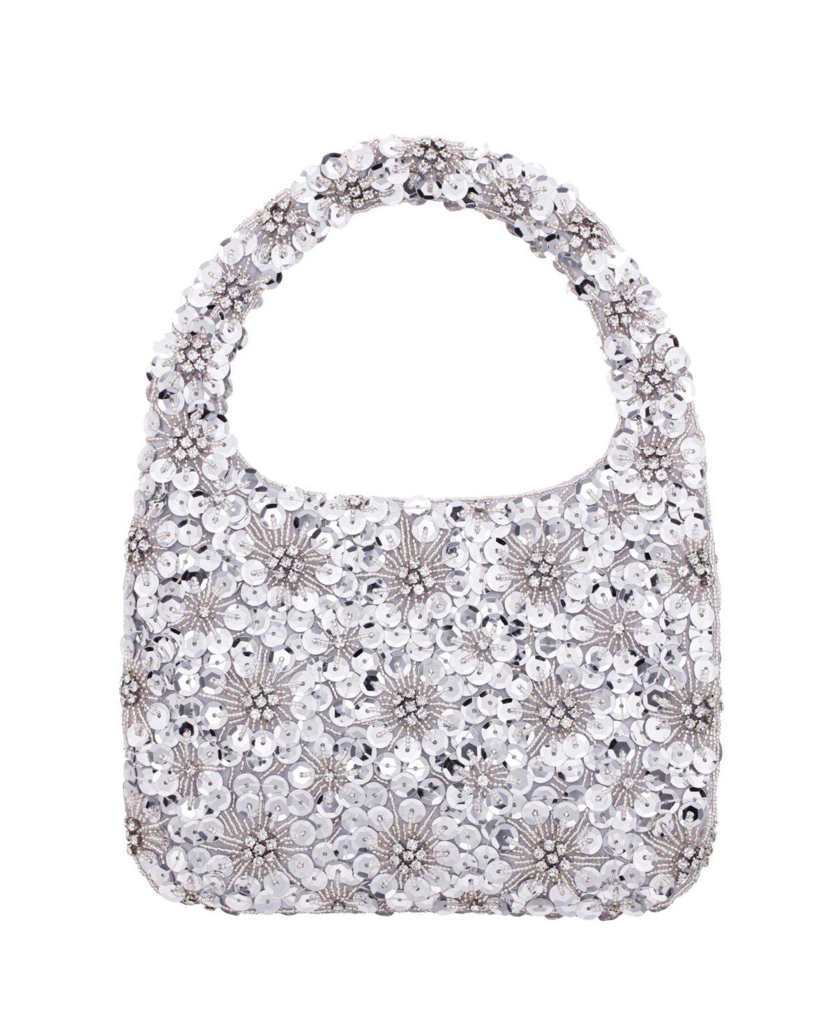 Shop Nina Floral Patterned Sequin Hobo Bag In Silver