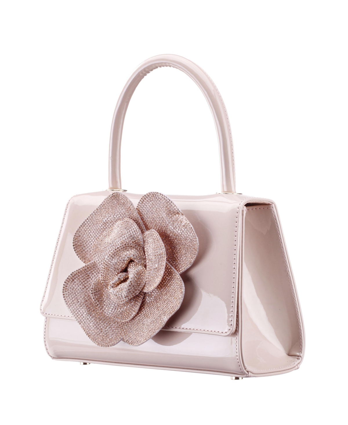 NINA CRYSTAL FLOWER EMBELLISHED PATENT SATCHEL BAG 