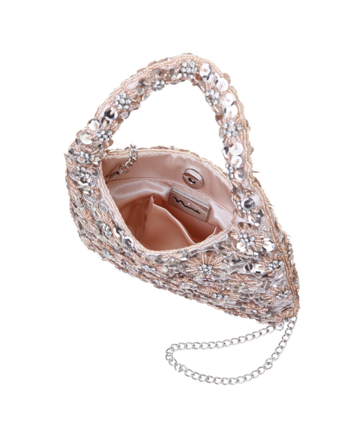 Shop Nina Floral Patterned Sequin Hobo Bag In Platino