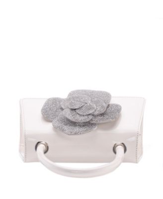 Crystal Flower Embellished Patent Satchel Bag