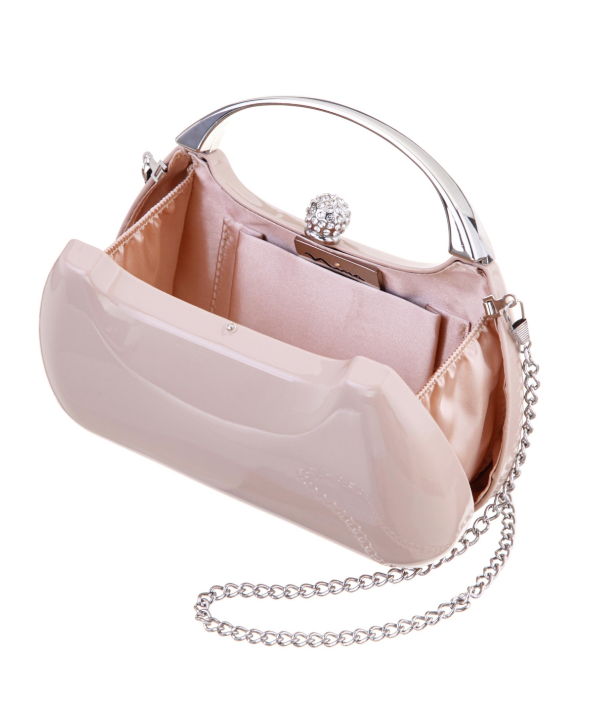 NINA PATENT MINAUDIERE WITH METAL HANDLE CLUTCH 