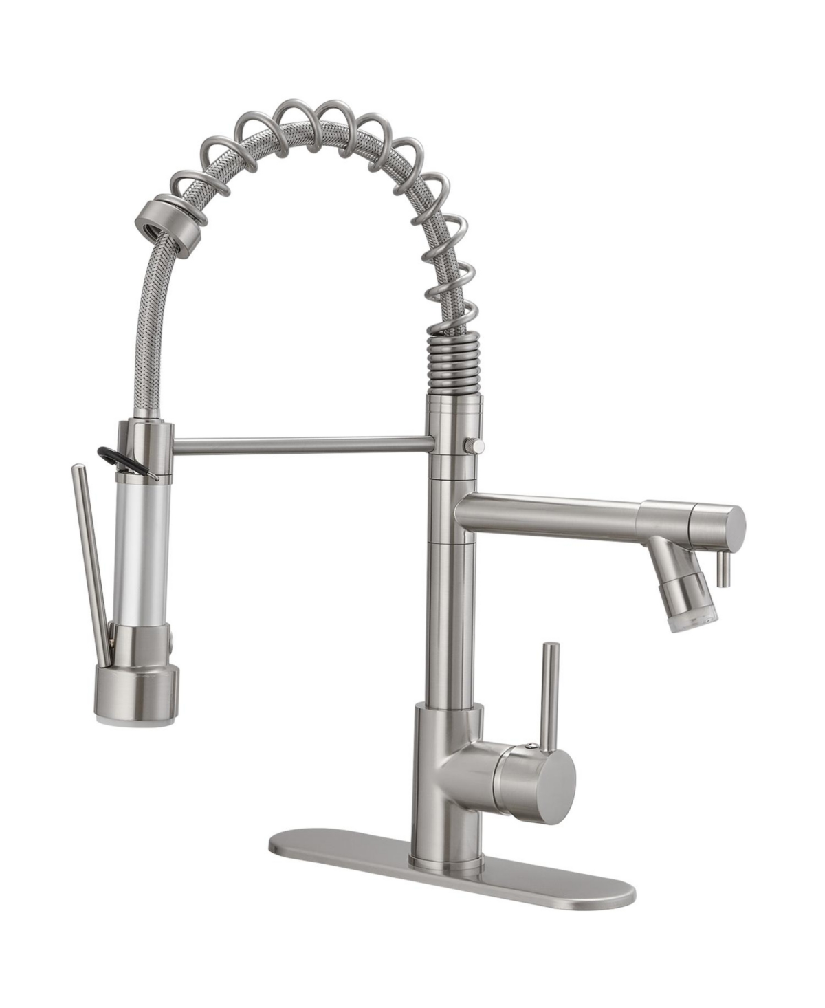 Single Handle Deck Mount Pull Down Sprayer Kitchen Faucet with Led Light and Deck Plate in Matte Black - Brushed nickel