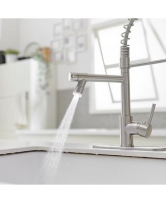 LED Light and Deck Plate Single Handle Deck Mount Pull Down Sprayer Kitchen Faucet