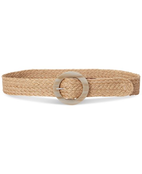 Женский ремень Lauren Ralph Lauren Woven Jute Faux-Horn-Buckle Wide, цвет: Натуральный / Рыжевато-коричневый