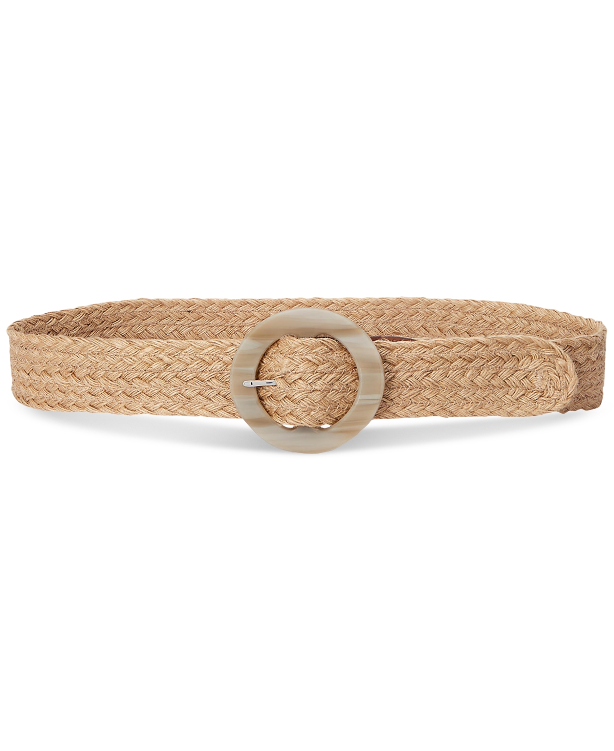 Woven Jute Faux-Horn-Buckle Wide Belt - Natural/lauren Tan