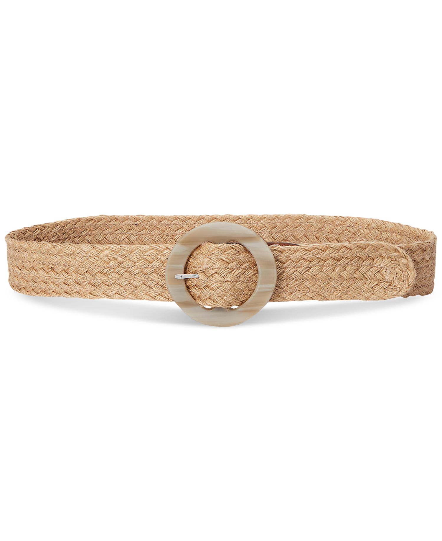 Woven Jute Faux-Horn-Buckle Wide Belt