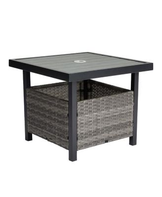 Outdoor Side Table with Umbrella Hole & Storage Space for Patio, Deck, or Garden