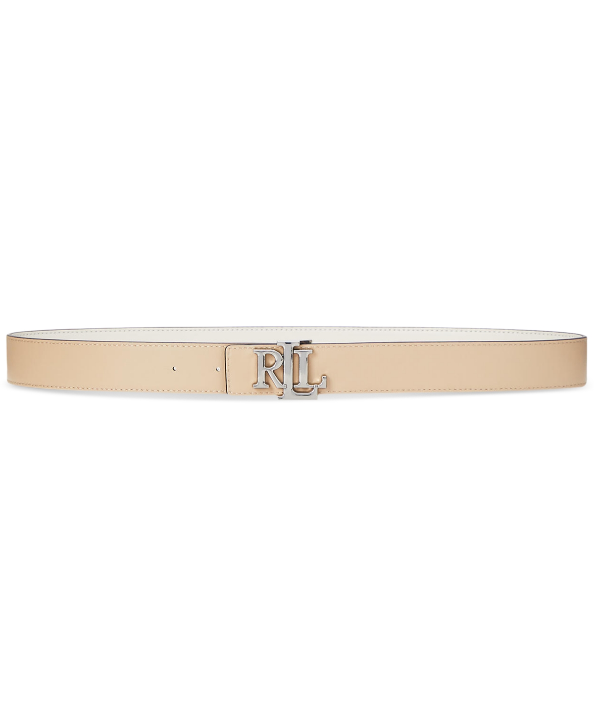 Ralph Lauren Logo Reversible Leather Belt In Soft White,sand Dune
