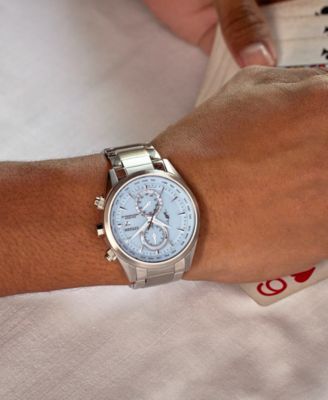 Eco-Drive Men's Chronograph Sport Luxury Radio Control Stainless Steel Bracelet Watch 43mm