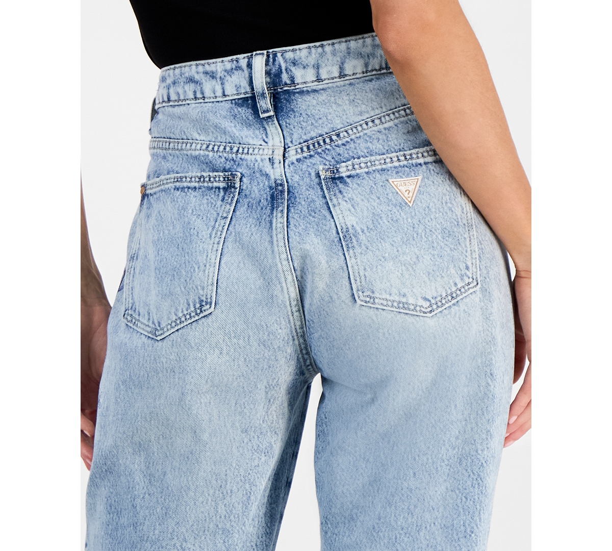 Guess Women's Flower-trim High Rise Tapered-leg Mom Jeans In Slfl-open