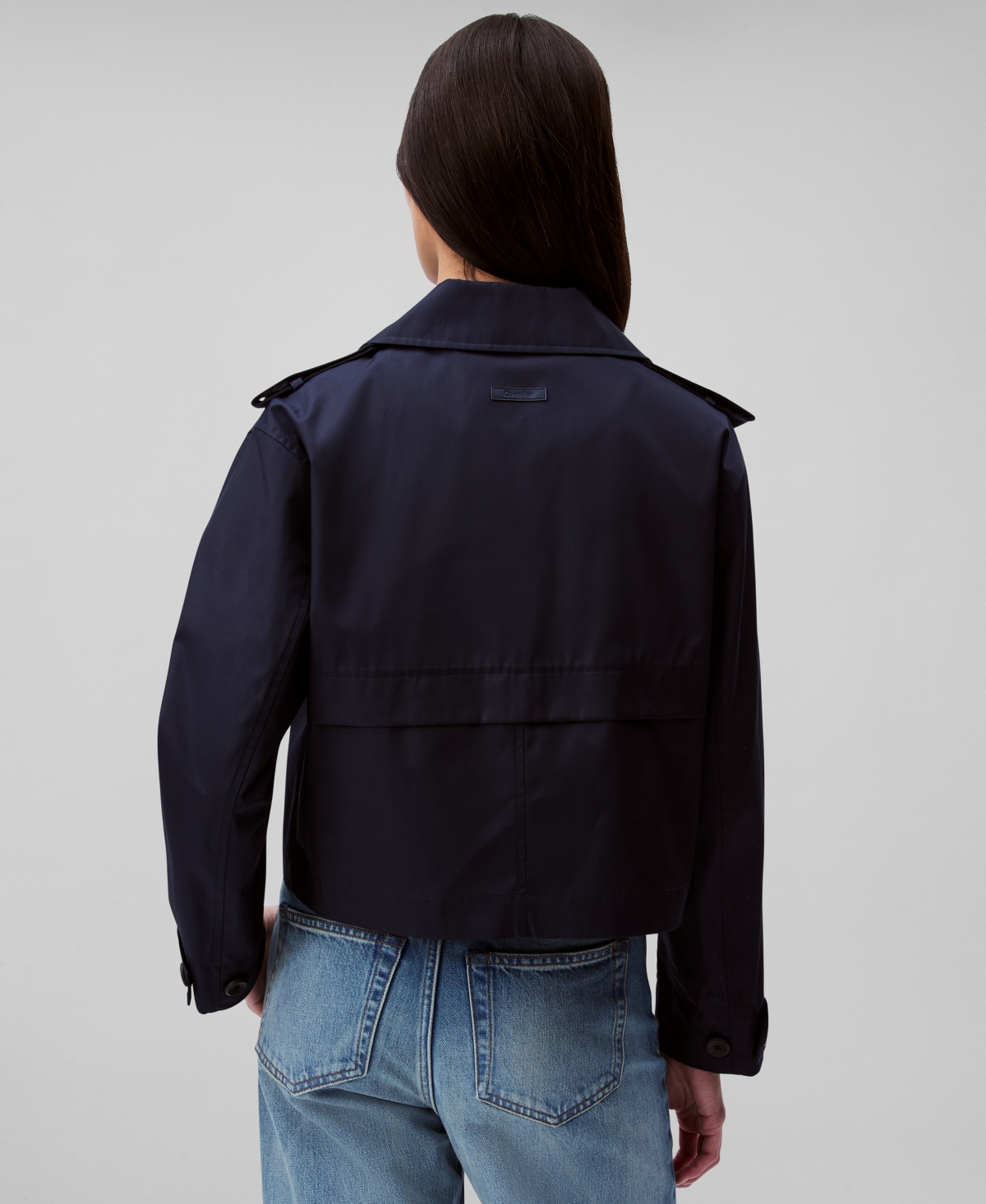 Calvin Klein Women's Cropped Double-breasted Trench Coat In Baritone Blue