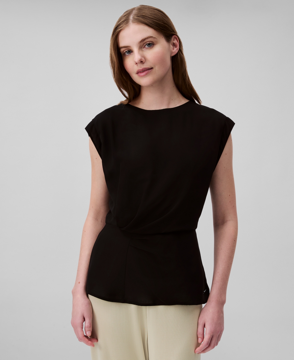 Calvin Klein Women's Twisted-front Chiffon Top In Black