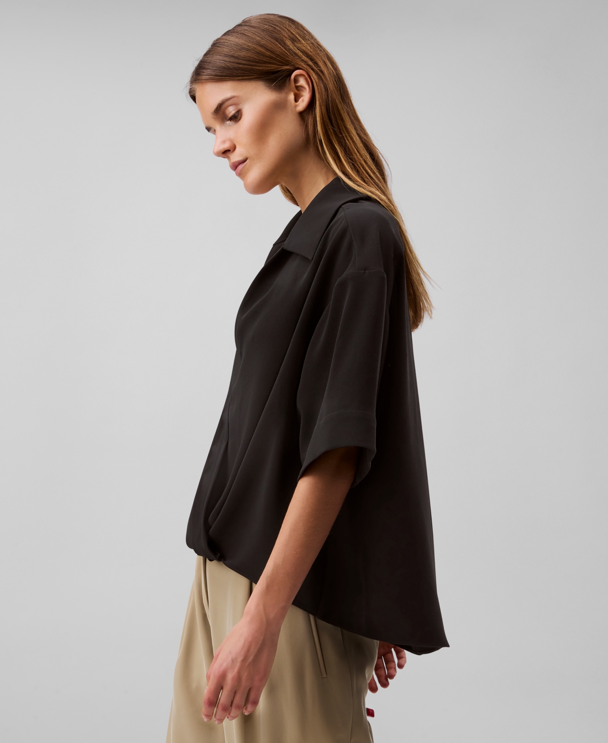 Calvin Klein Women's Collared Draped Faux-wrap Top In Black
