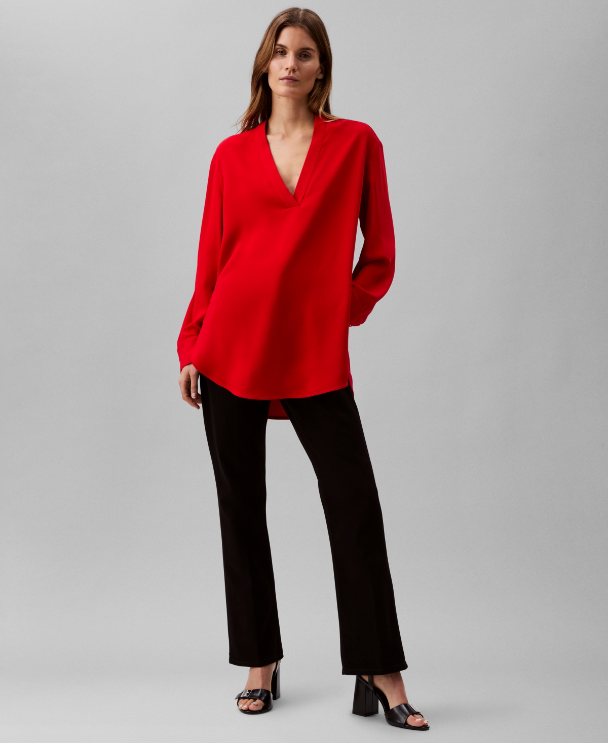 Calvin Klein Women's Relaxed V-neck Popover Tunic In Red