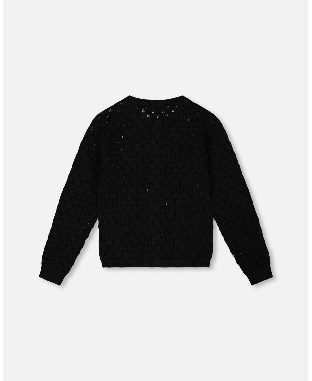 Deux par Big Girls Pointelle Knit Cardigan Sweater Black