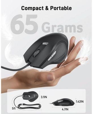 Wired Mouse, 4 Adjustable DPI USB Computer Mouse with Side Buttons, 5FT Cord Ergonomic Mouse, 6 Buttons, 3200 DPI Optical Mouse, Compatible with Laptop, iMac, PC, Desktop