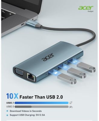 USB C Hub with 4k HDMI, 9-in-1 USB C to Ethernet Adapter, 5Gbps USB-A 3.0 Docking Station, PD 100W Charging, SD Card Reader, USB to VGA Splitter for MacBook, acer, Laptops, Surface and More