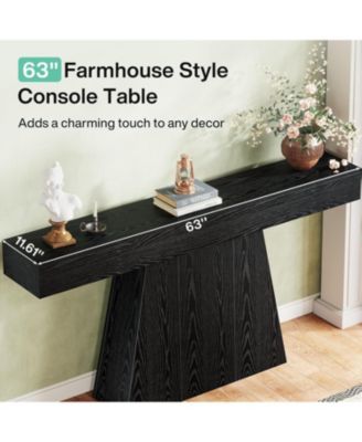 Wood 63-Inch Console Table with Trapezoidal Base for Entryway or Living Room