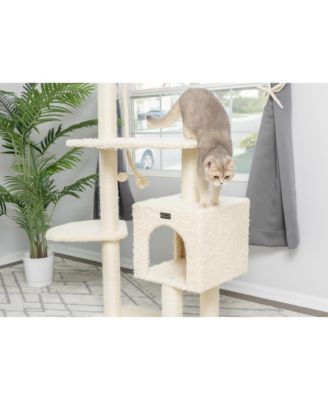 Armarkat Faux Fur Covered Real Wood Cat Scratch Furniture, 57inch Height Beige Kitty Playing Centre A5708
