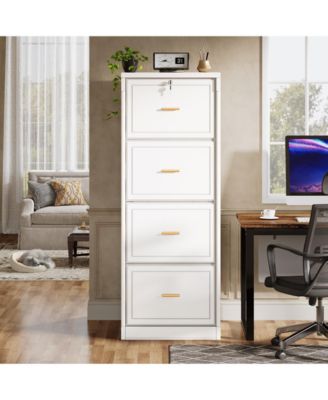 4-Drawer File Cabinet, Vertical Filing Cabinet with Lock, Wood Storage Cabinet for Home Office,Locable File Cabinet for A4/F4/Letter/Legal Size Files