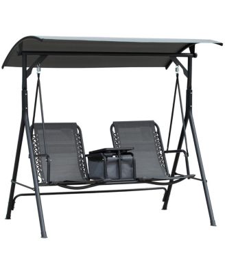 Patio Swing Chair with Adjustable Canopy, Mesh Seats and Steel Frame Support