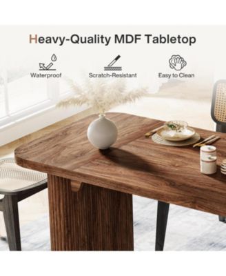 Farmhouse Dining Table for 4-6 People, 62-Inch Modern Kitchen Table with Double Robust Pedestal, Wooden Dinner Table(Only Table)