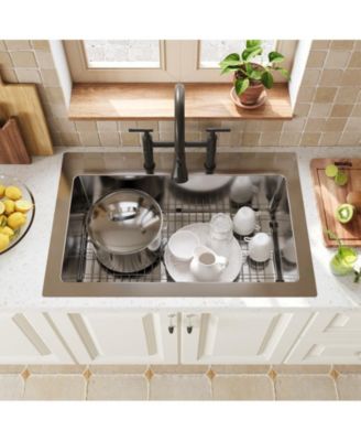 Single Bowl Stainless Steel Topmount  33" x 22" Kitchen Sink with Accessories