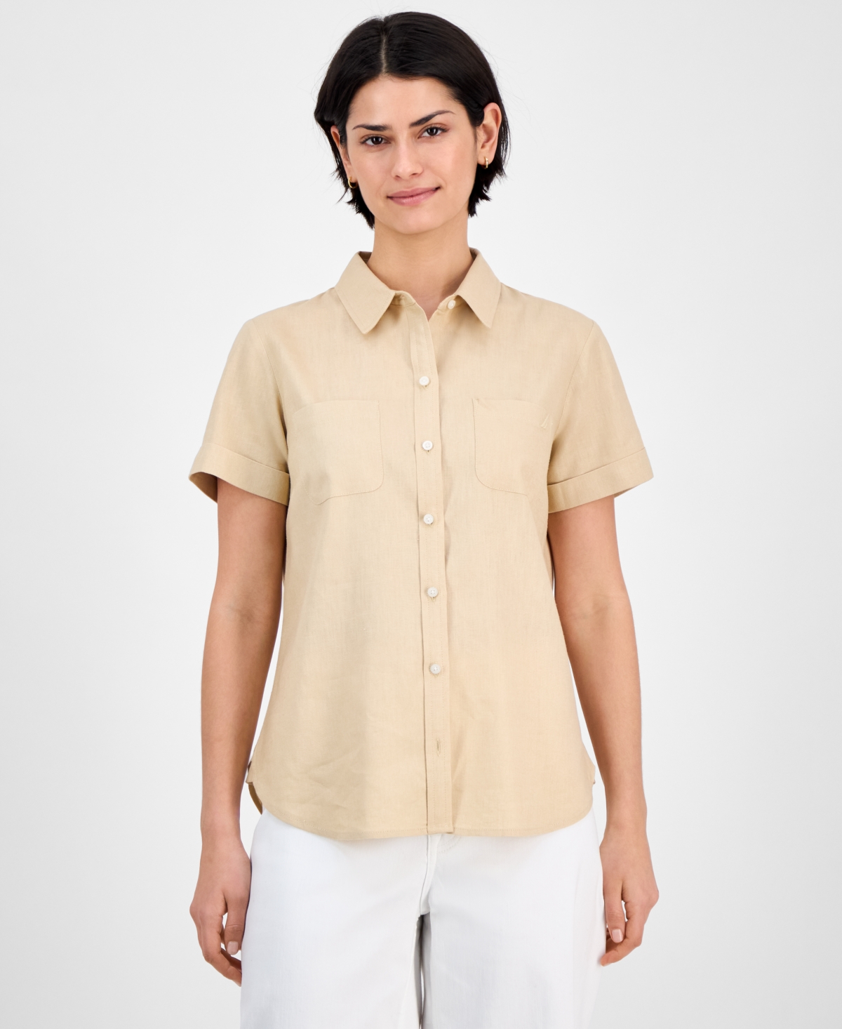 Women's Linen-Blend Camp Shirt - Irish Cream