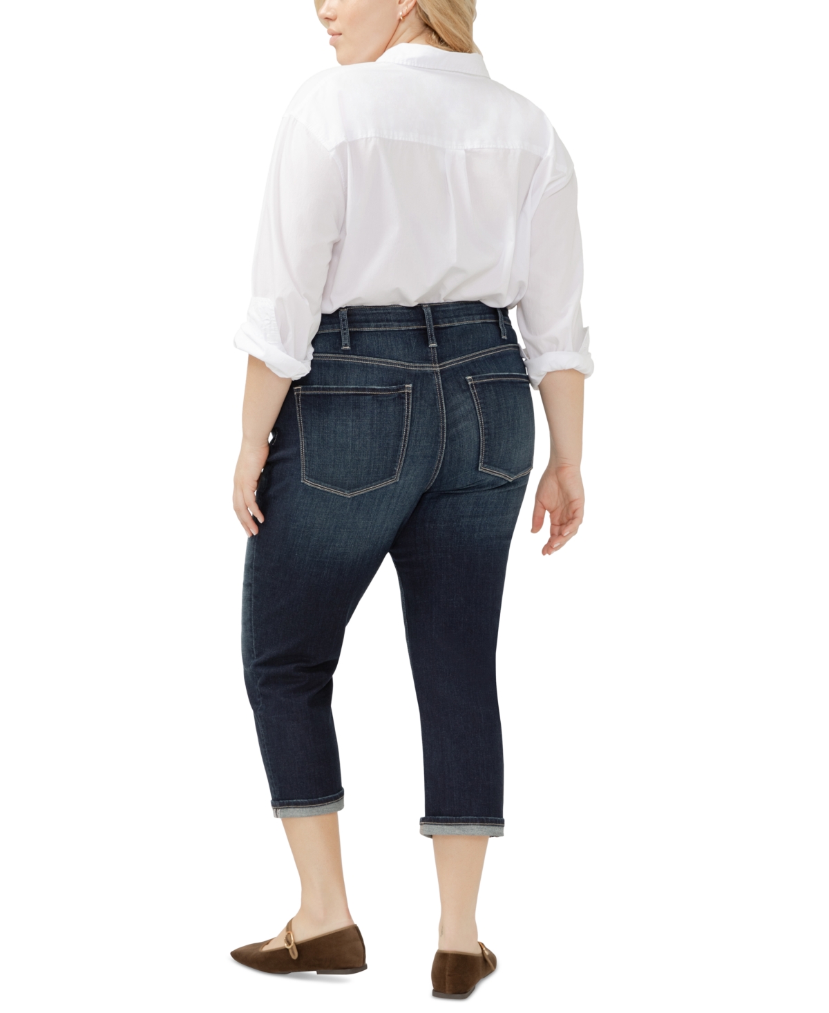SILVER JEANS CO. PLUS SIZE AVERY CUFFED DENIM JEANS 
