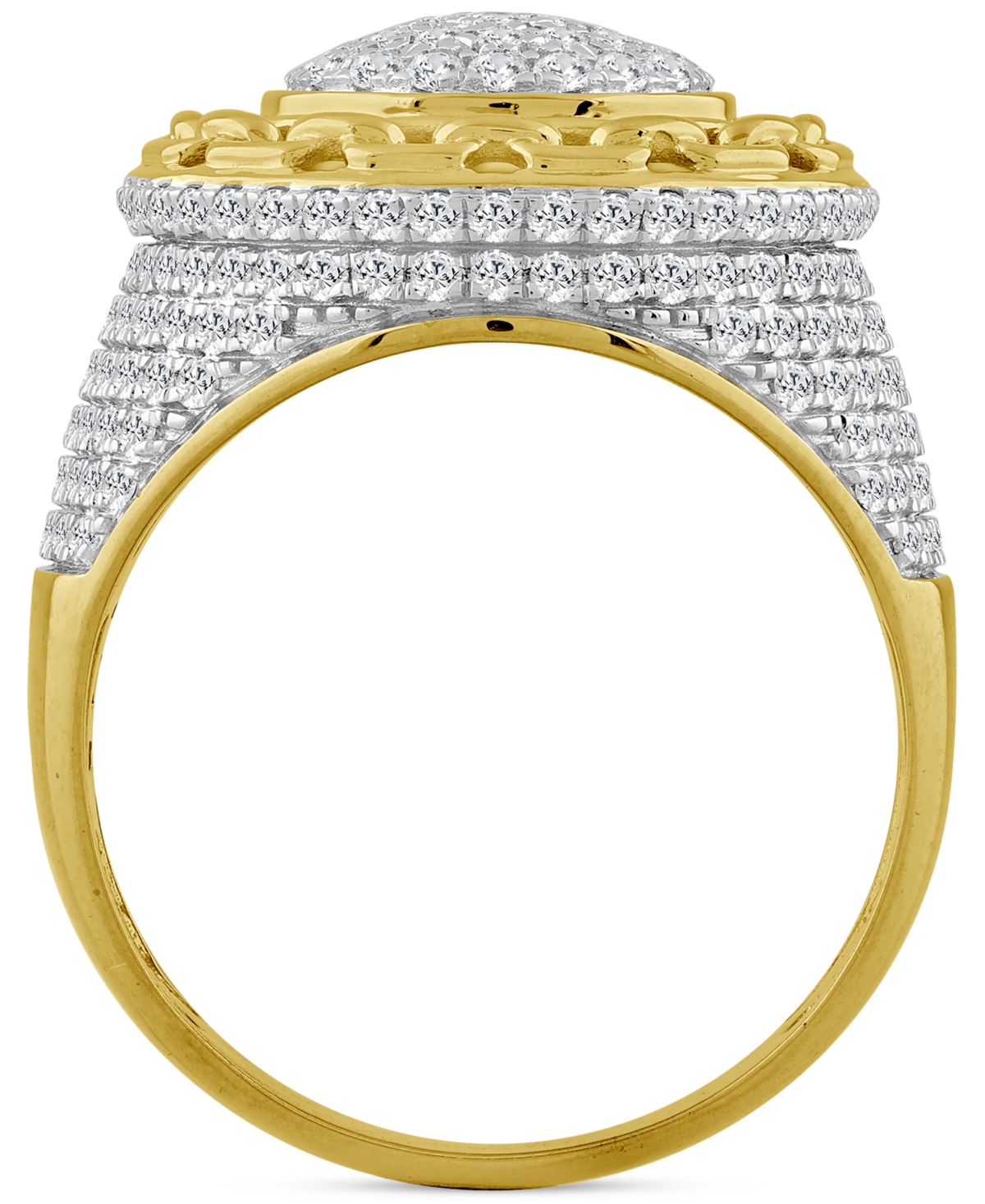 Macy's Men's Diamond Circle Cluster Chain Link Ring (1-1/2 Ct. T.w.) In 10k Gold In Gold
