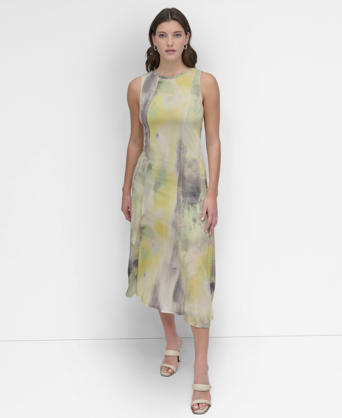 Dkny Women's Sleeveless Printed Jersey Dress In Watercolor Hues
