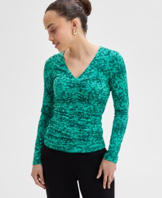 I.N.C. International Concepts Petite Printed Ruched Top, Exclusively at ...