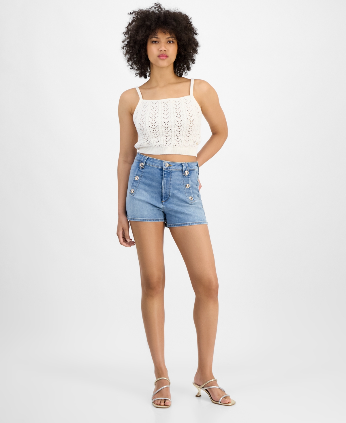 Shop Guess Women's Ellie Denim Sailor-button Shorts In Sprinted