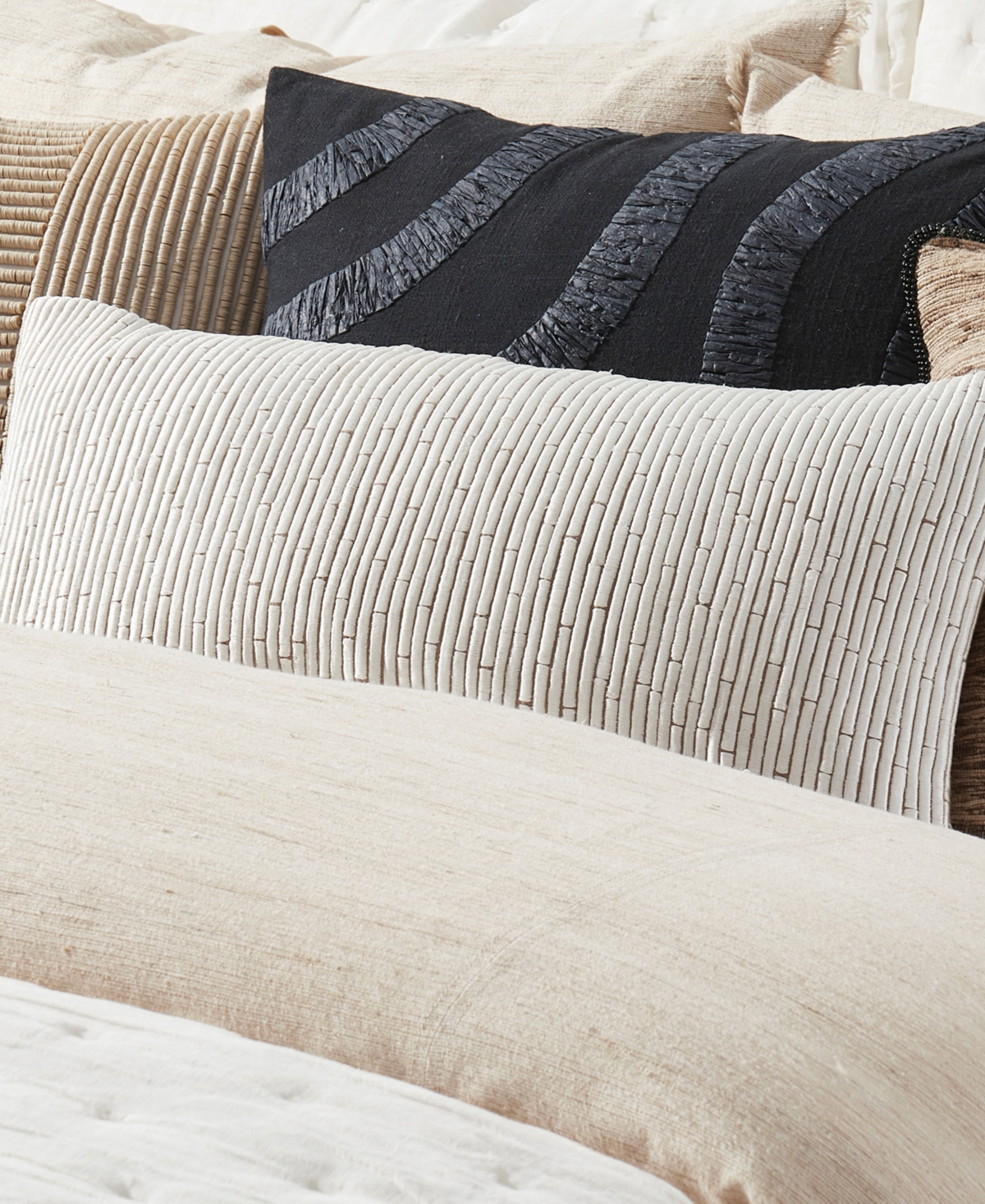 Donna Karan Home Embroidered Block Decorative Pillow, 11" X 22" In Sand