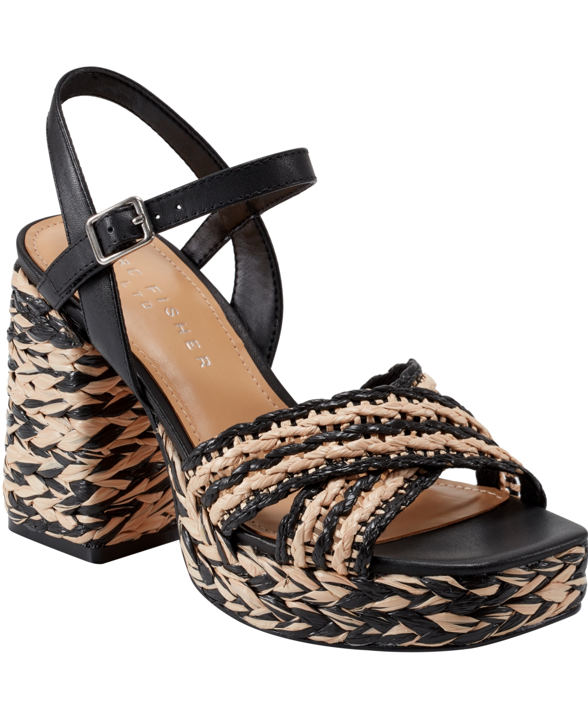 Marc Fisher Ltd Juliey Ankle Strap Platform Sandal In Black,natural
