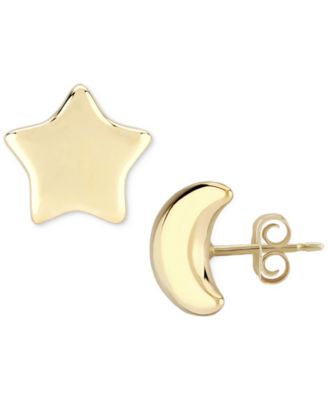Star & Moon Stud Earrings Set in 14k Yellow Gold (8mm)