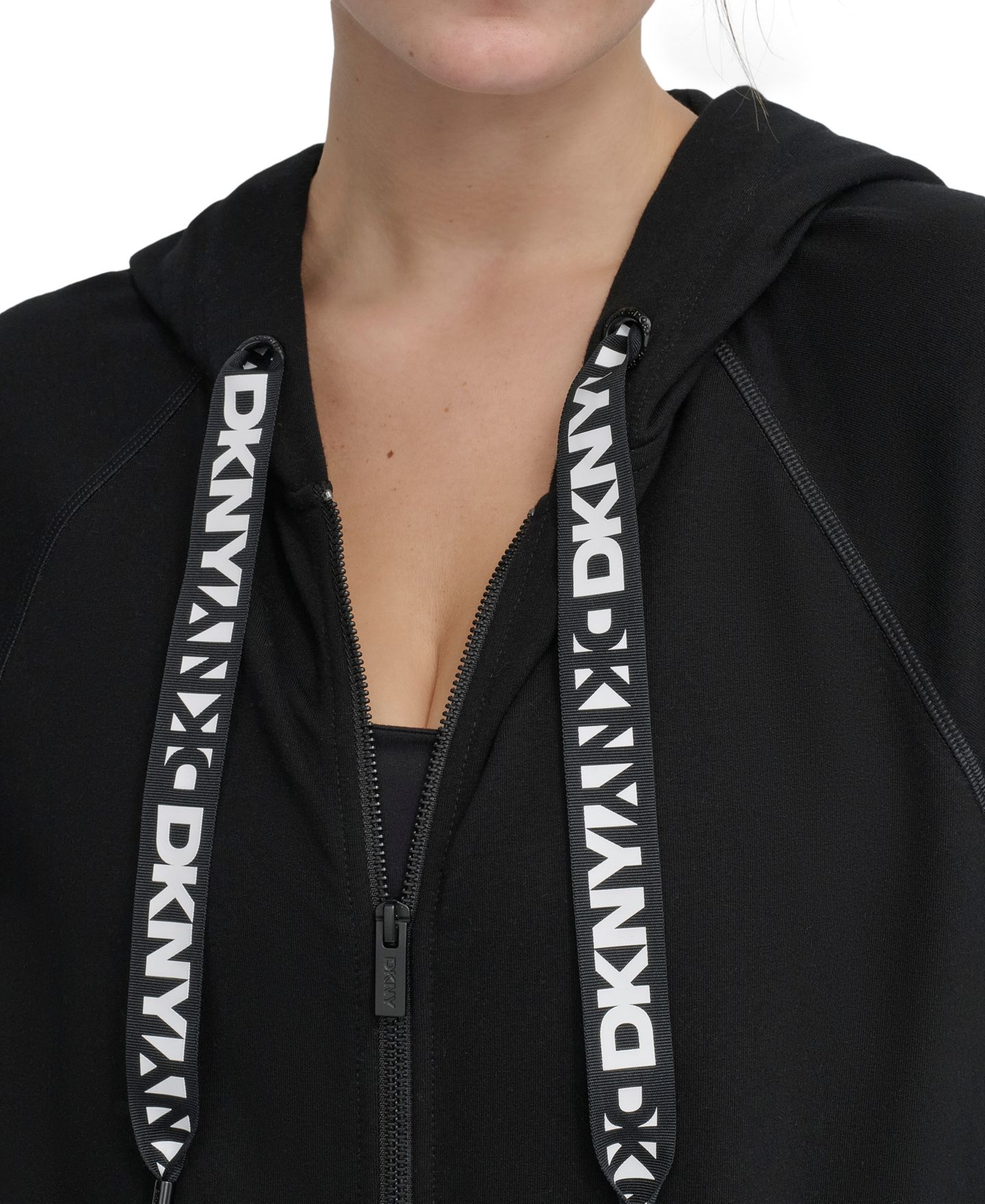 Женское худи DKNY Sport Two-Tone Zip-Front Long-Sleeve, цвет: Чёрный — фото 4