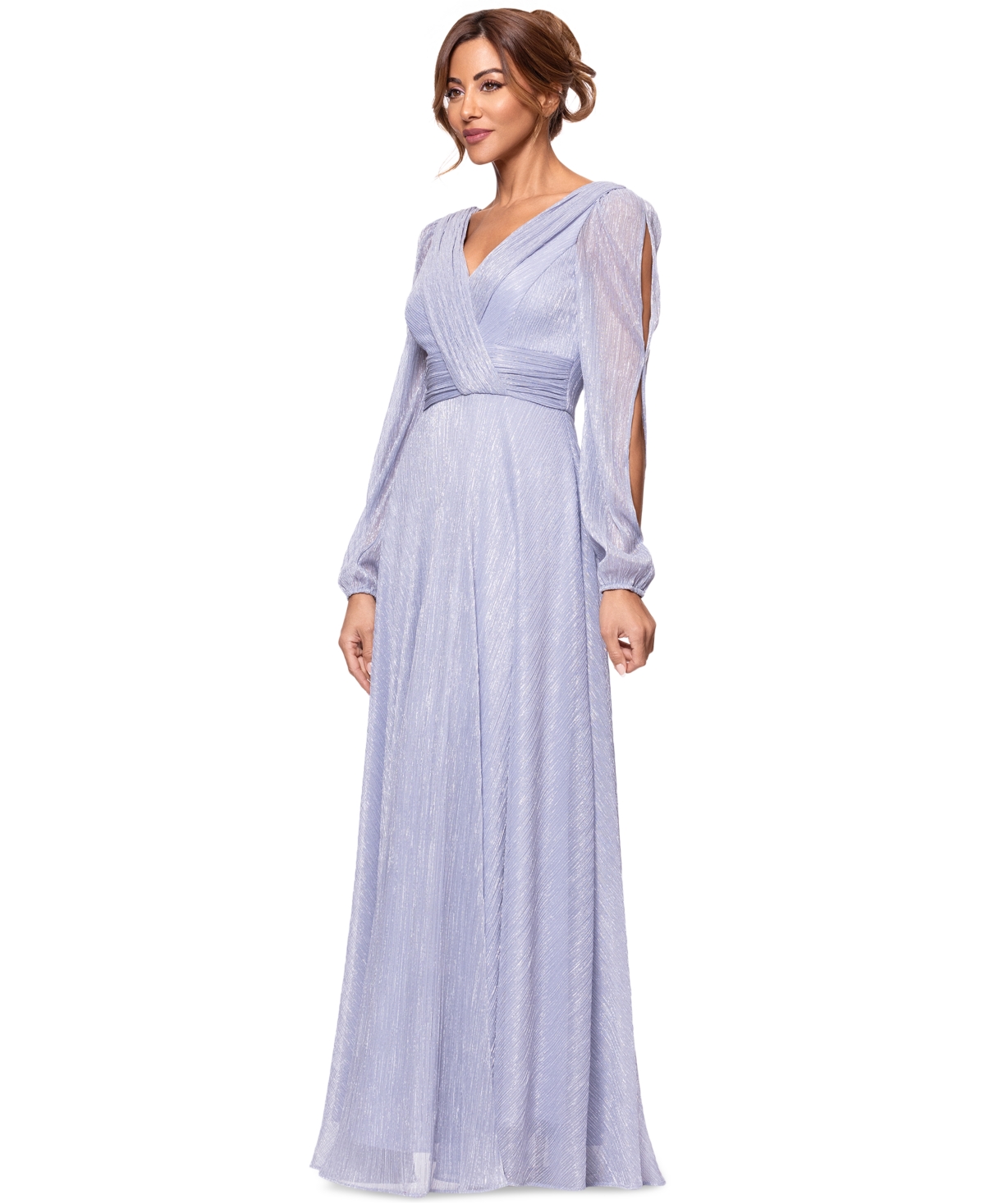 Betsy & Adam Women's Metallic Crinkled Gown In Blue,silver