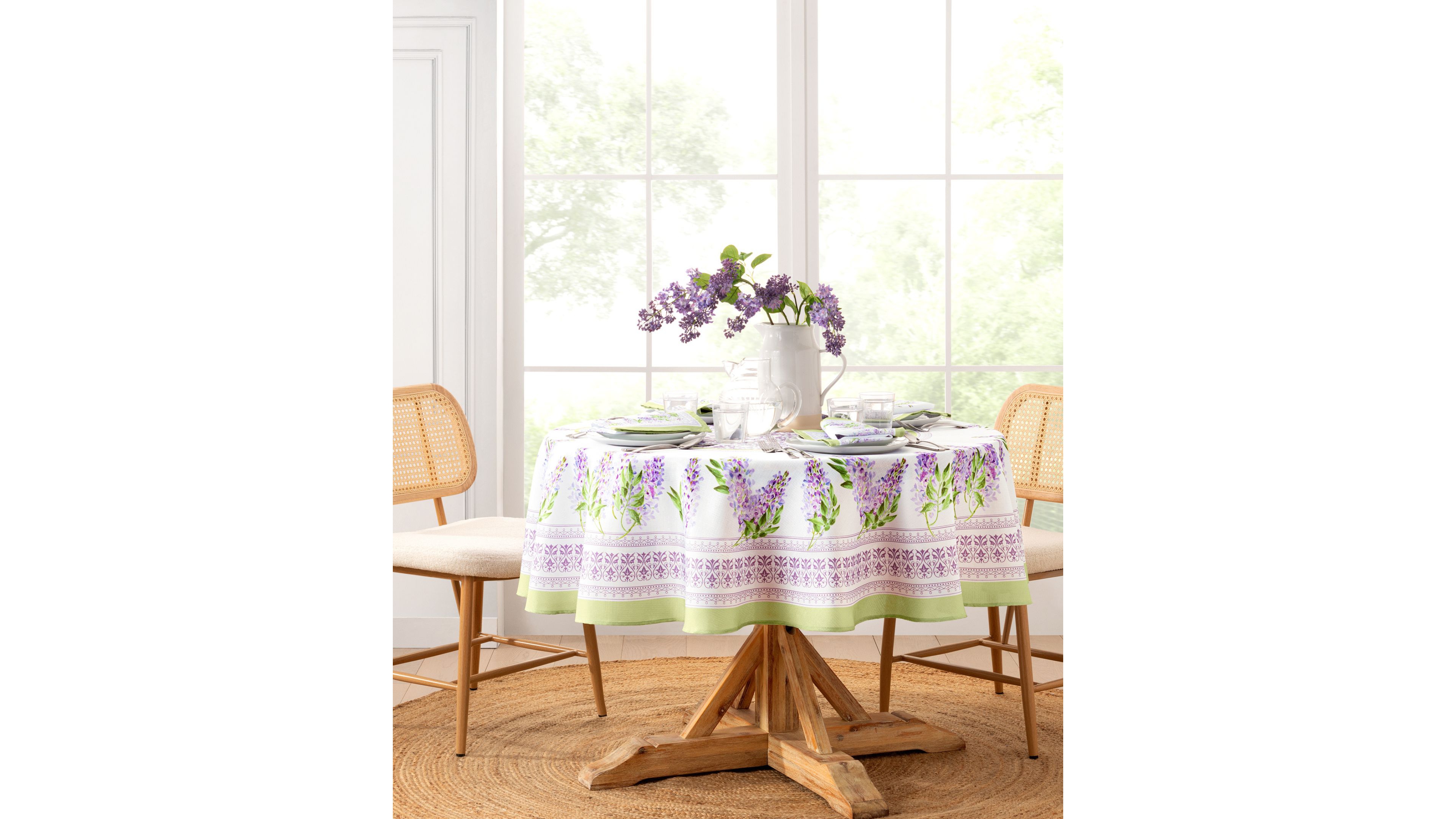 Elrene Lilac Garden Floral Round Tablecloth, 70" X 70"