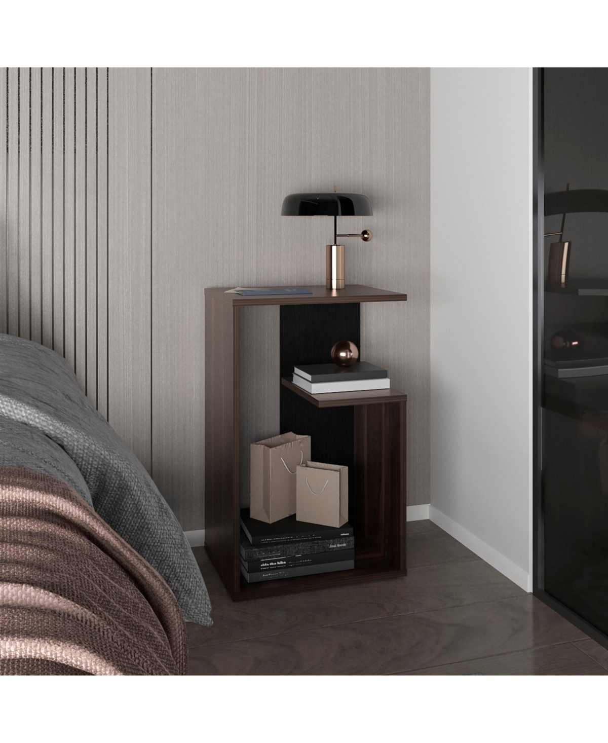 Stebbins Side Table, 2 Shelves, Dark Oak