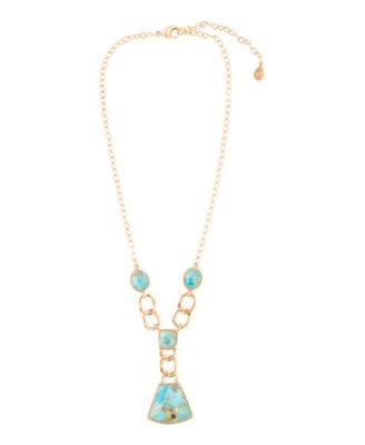 Athena Genuine Blue Turquoise Golden Abstract Necklace