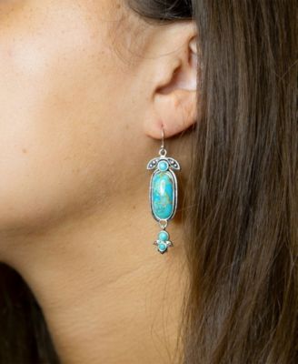 Emile Genuine Blue Turquoise Sterling Silver Oval Drop Earrings