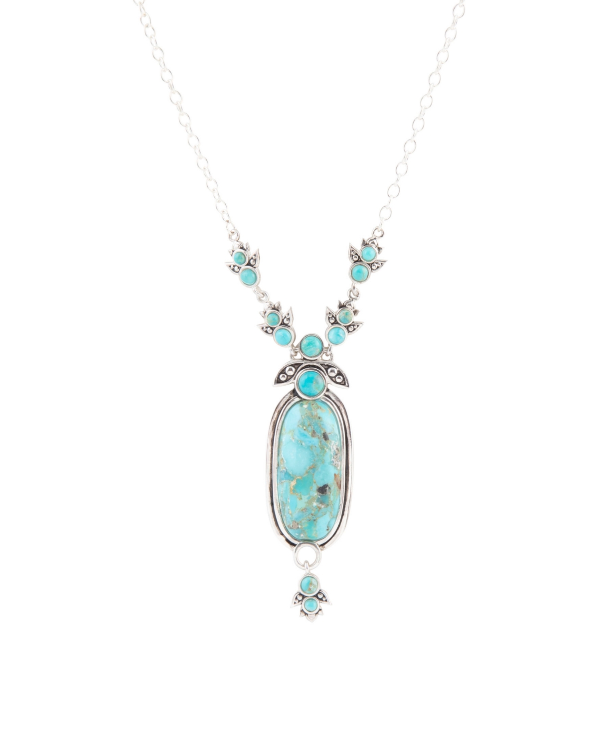 Emile Sterling Silver and Blue Turquoise Abstract Pendant Necklace - Genuine Turquoise