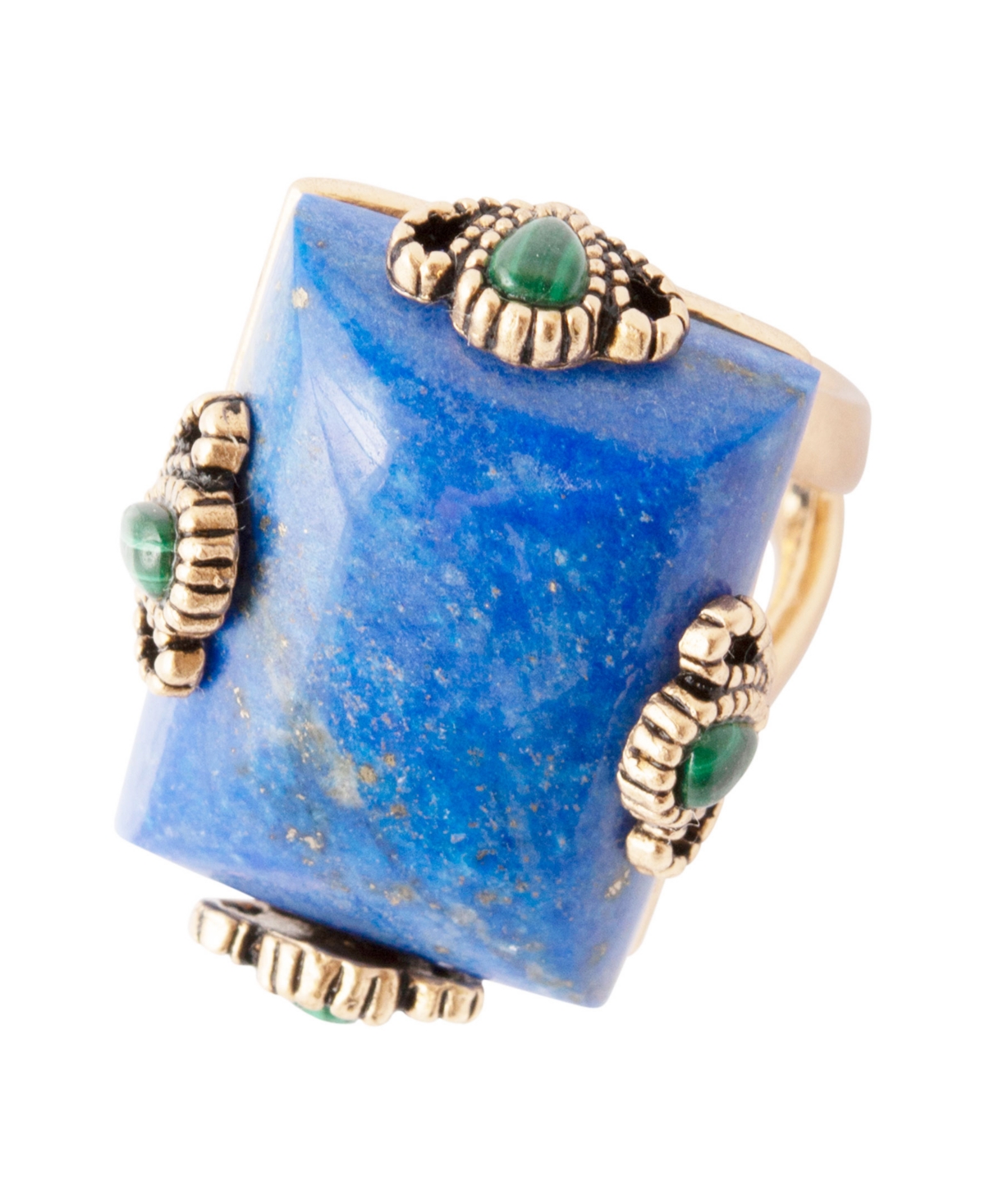 Prismatic Blue Lapis and Malachite Golden Square Ring - Genuine Lapis And Malachite