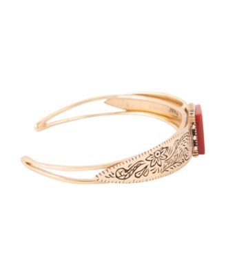 Stamped Orange Carnelian Golden Rectangle Cuff Bracelet